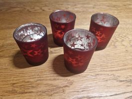 Teelichtgläser rot mit Sternen 4er Set