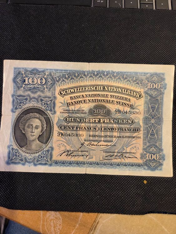 CH 100 Fr. Note Feb. 1940 (Gebraucht) in Boswil für CHF 36 – mit ...