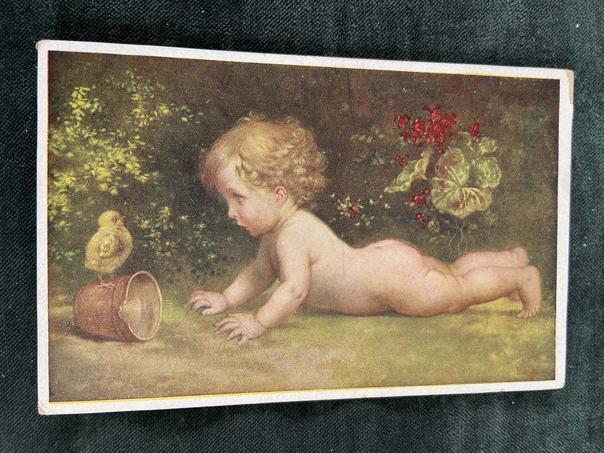 Cartes postales: Alte Ansichtskarte Baby mit Hühnchen – D'occasion à Luzern par waterfront1 2