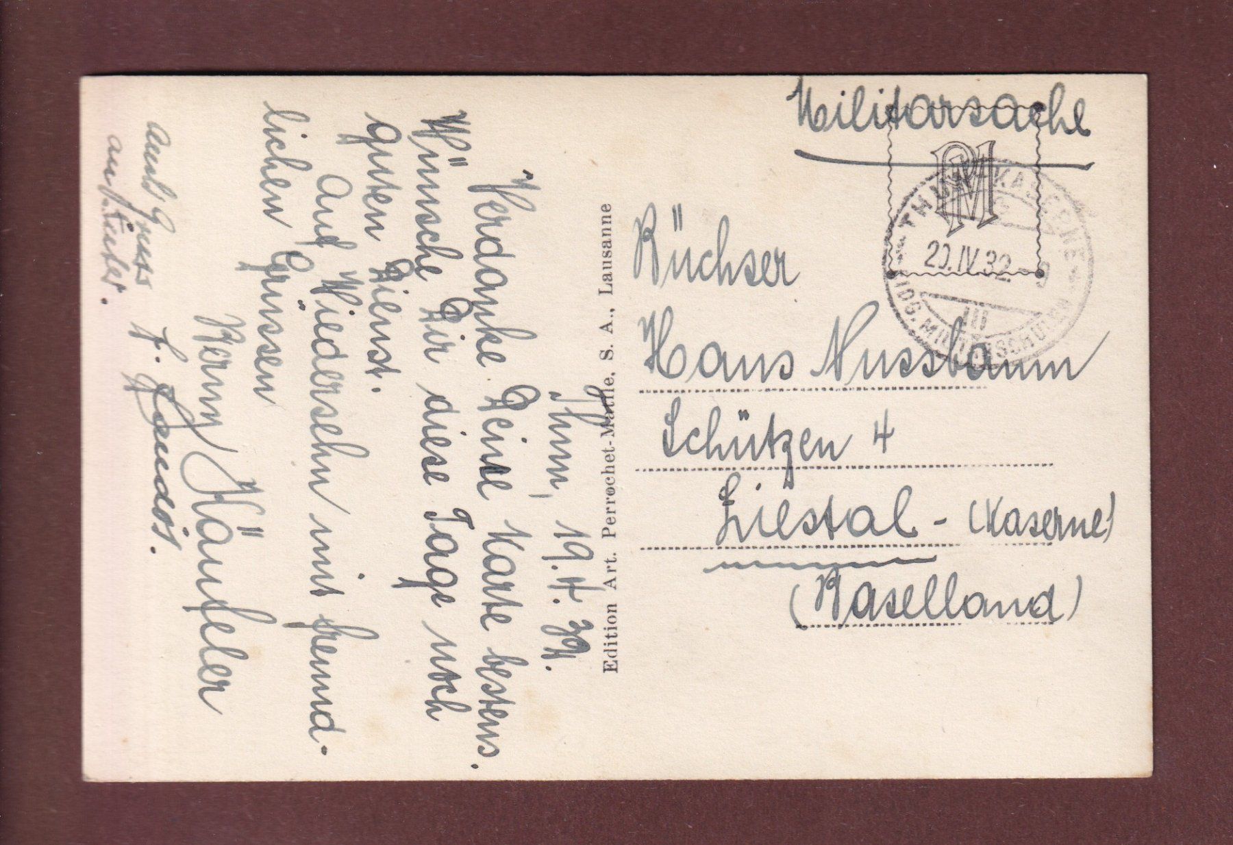 Cartoline postali: THUN - Teilansicht - 1932 Feldpost – Usato da Pully venduto da nicecards-shop 1
