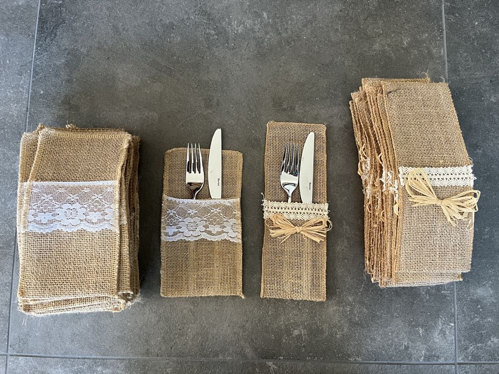 Porte-Couverts En Tissu Brodé 35x62cm - Rangement Couverts 12 Poches | Fabriqué En Italie