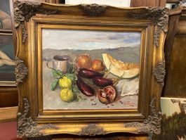 Nature morte italienne, huile sur toile signée!