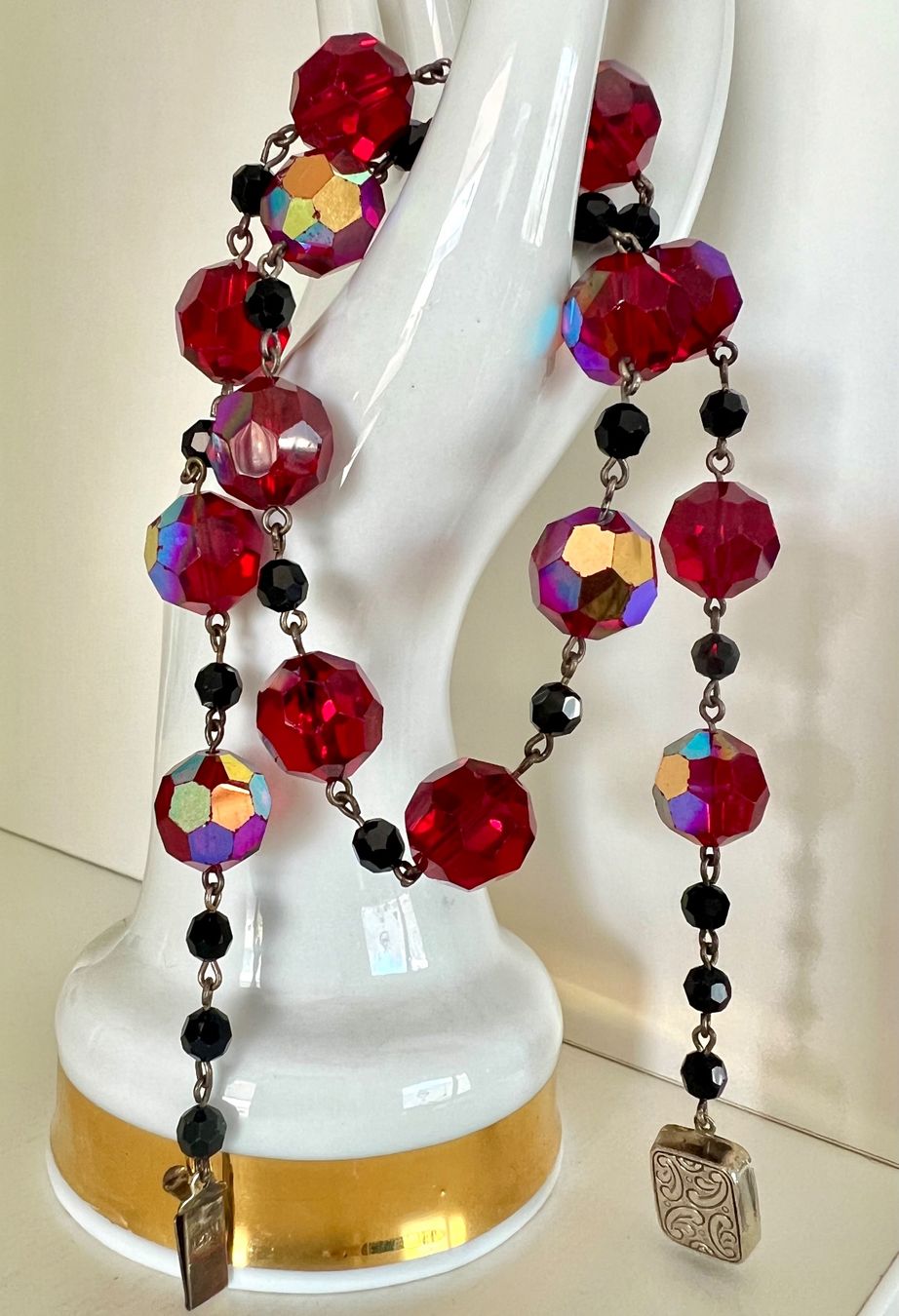 Catenine: Art Déco - Brillierende Silberkette 800 Auroraborealis Rot – Usato da Ruswil venduto da artbyhand 6