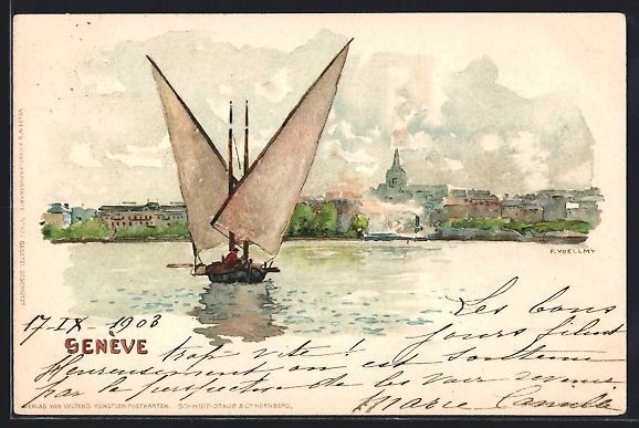 Cartoline postali: Fritz Voellmy: Genève, Segelboot vor de – Usato da Berlin venduto da bartko-reher