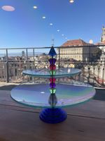 Élégant présentoir à gâteaux en verre coloré - Unique!