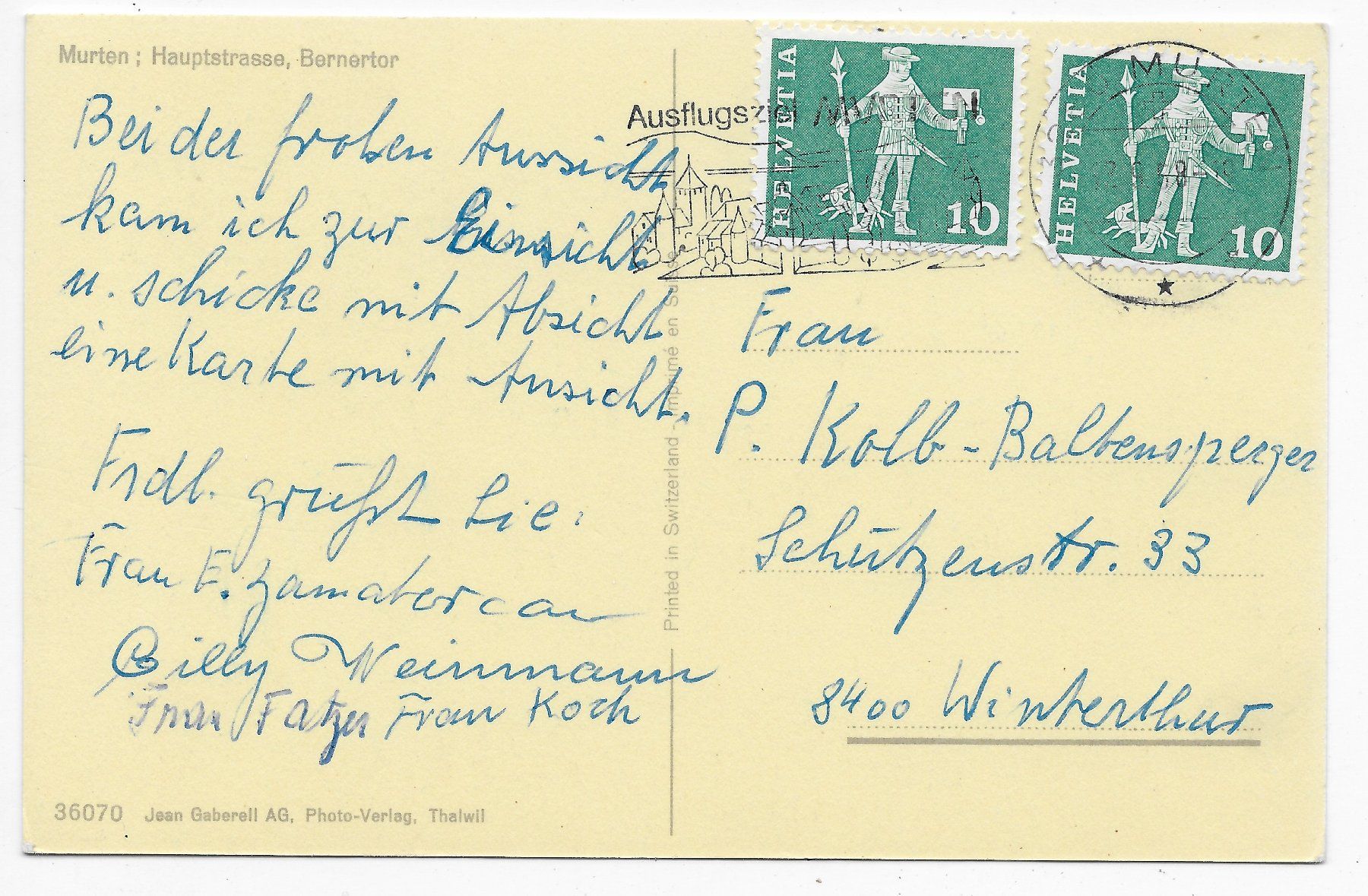 Ansichtskarten: Murten, Hauptstrasse, Bernertor – Gebraucht aus Hefenhofen von Richsalz 1