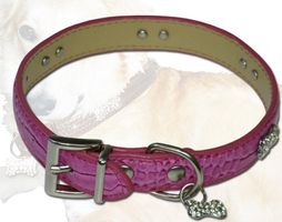 Hund Hunde Hals Band M Leder ROSA Strass-Steine Knochenform
