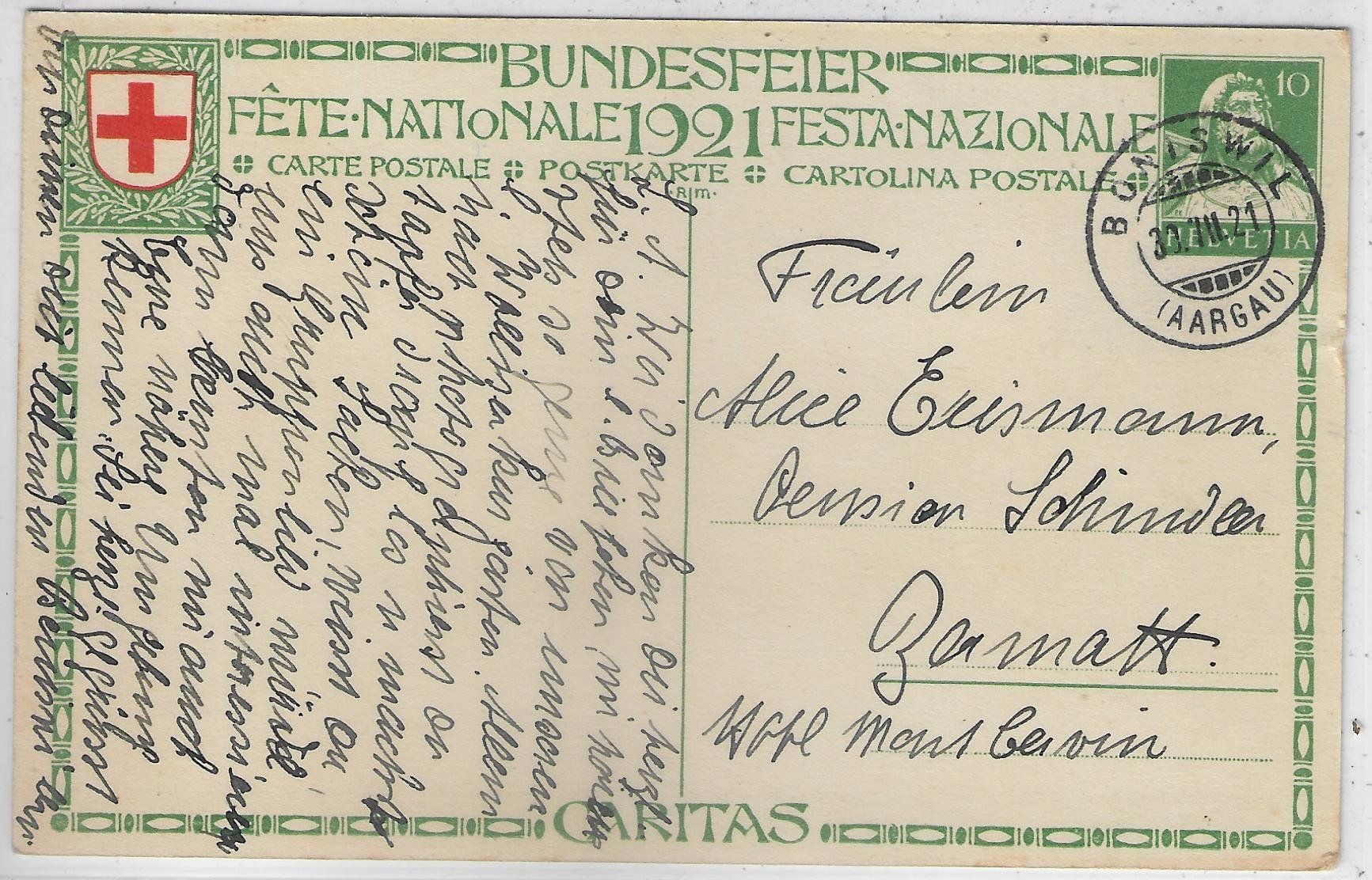 Tous les timbres: Bundesfeier 1921 - Krankenpflegerin – D'occasion à Ettingen par Kartenplanet 1
