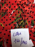 Tissu en coton rouge à pois et fleurs - 100/140cm