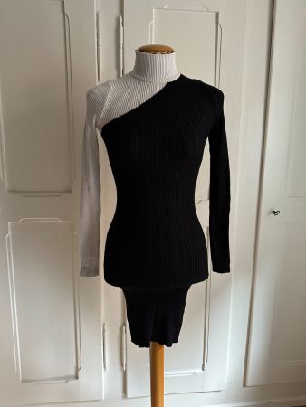 FISHBONE - Strickkleid schwarz-weiss enganliegend XS