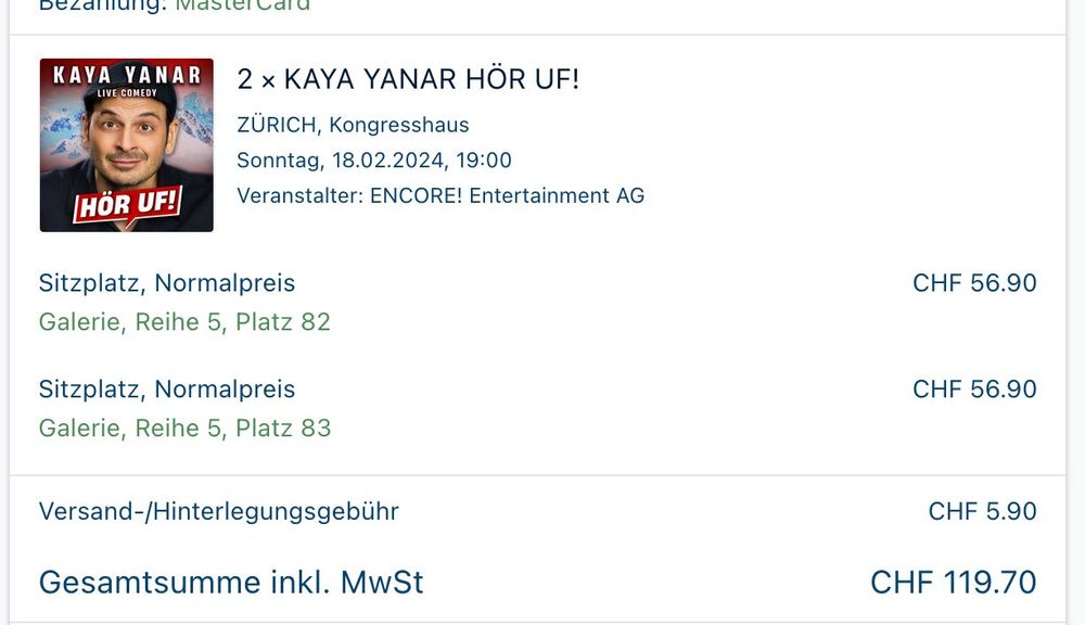 Tickets 2x Kaya Yanar 18.02.24 ZH | Kaufen auf Ricardo