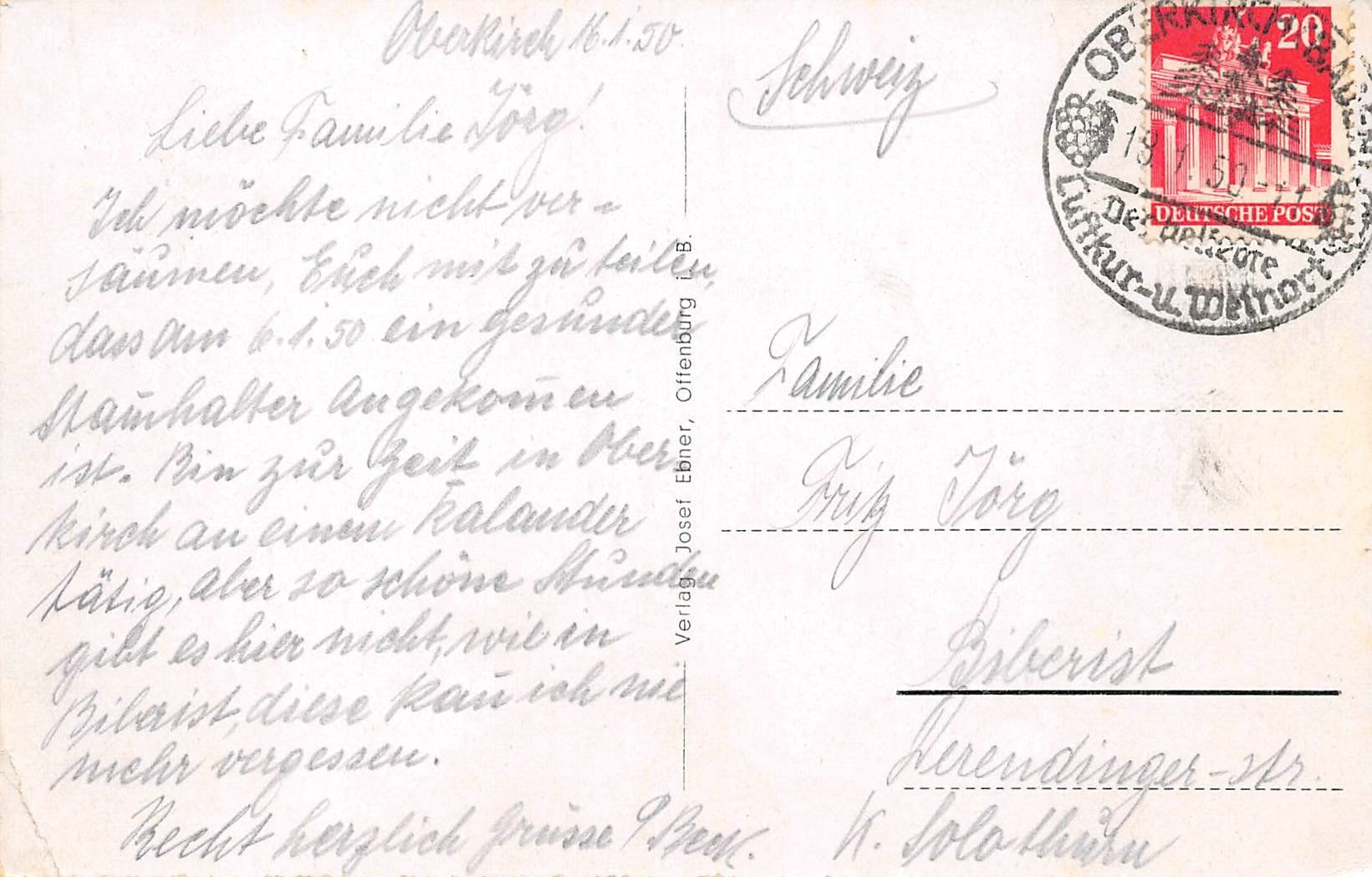 Cartoline postali: Oberkirch in Baden – Usato da Ottikon b.Kemptth. venduto da Neptun1974 1