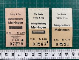 3 Billette Brünig-Hasliberg - Meiringen, Dezember 1984, SBB