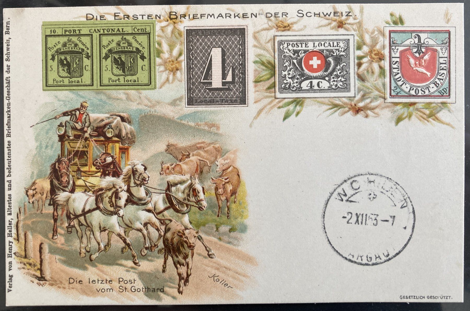 Tous les timbres: Postkarte "Die ersten Briefmarken der Schweiz" mit FDC 1953 – D'occasion à Flawil par Furti 2
