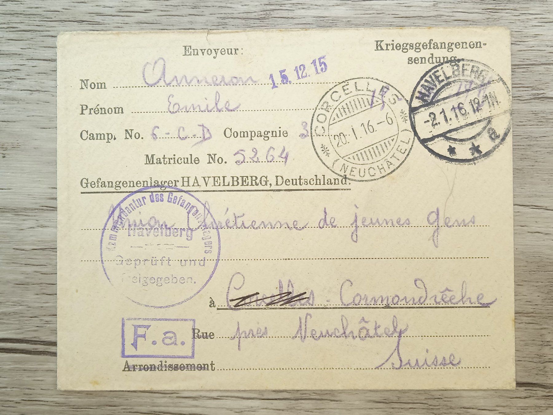 Tutti i francobolli: TR66 Enveloppe + Timbre Suisse 1916 – Usato da Cousset venduto da Patrick_Collections