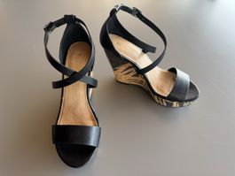 Schwarze Ledersandalen von Texto, Keilabsatz Kork, Grösse 38
