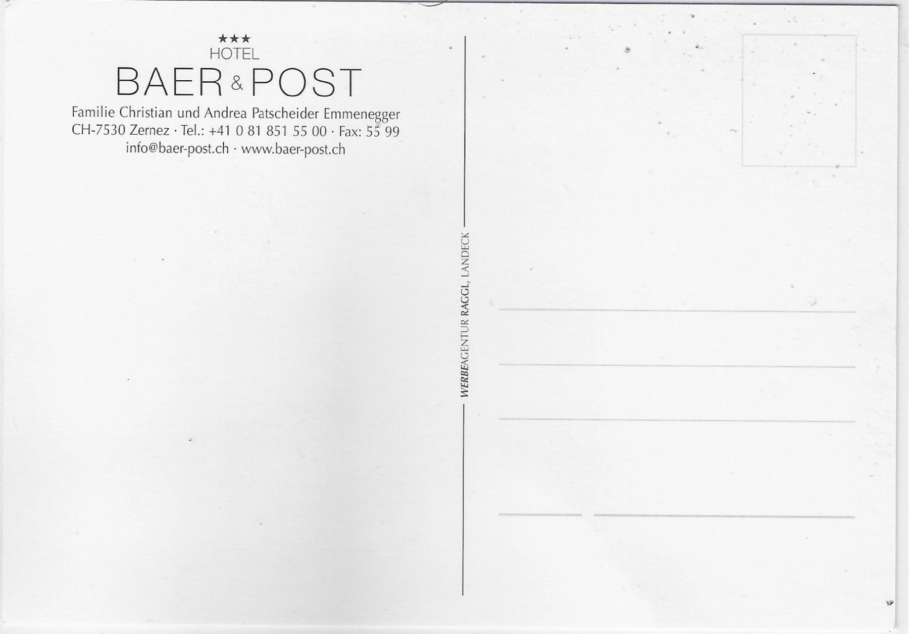 Cartes postales: Hotel Baer & Post - Zernez – D'occasion à Ettingen par Kartenplanet 1