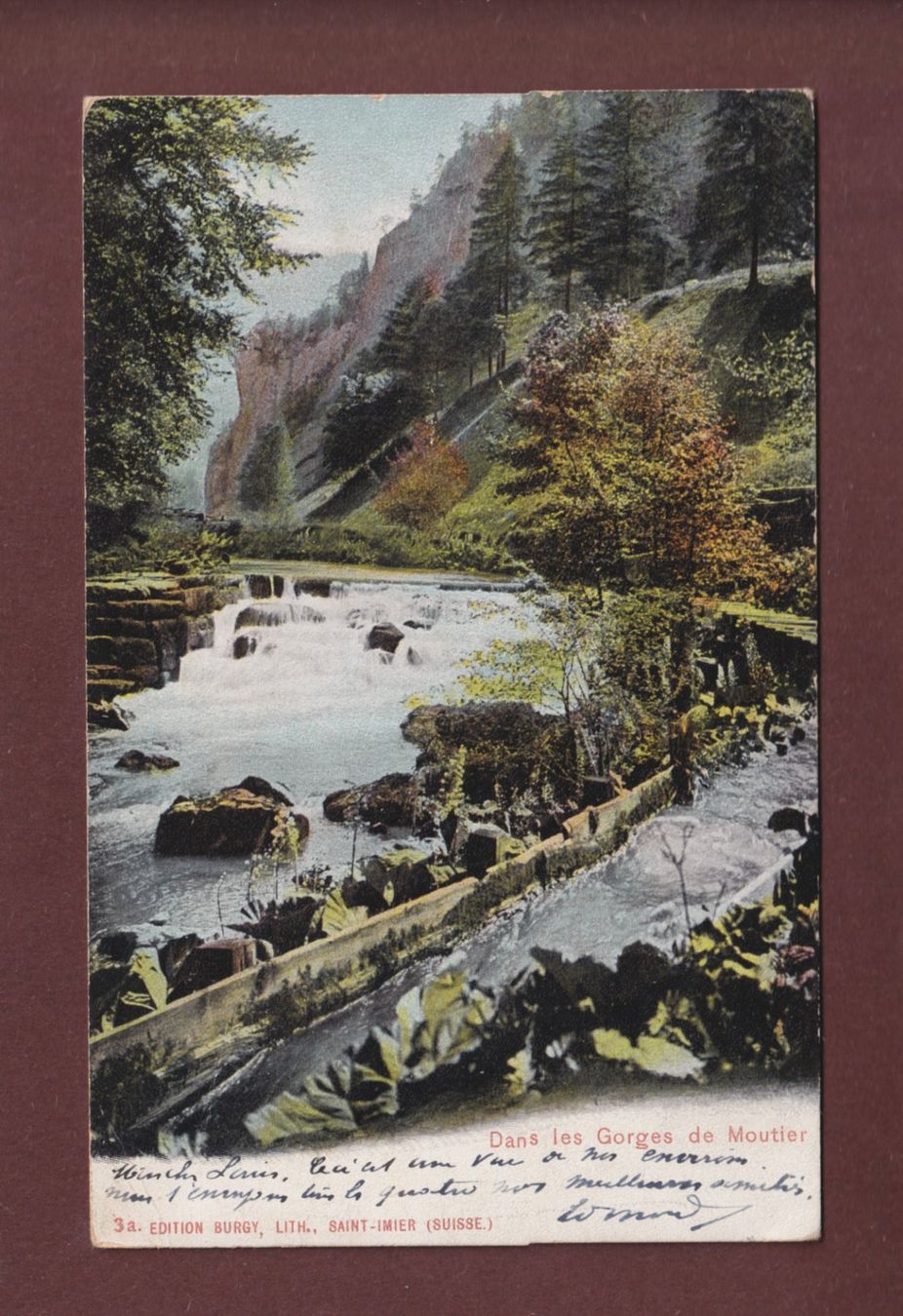 Cartoline postali: Dans les Gorges de MOUTIER - 1904 – Usato da Pully venduto da nicecards-shop