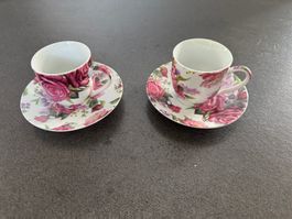 Espressotassen mit Teller 2 Stück Porzellan "Rosen"