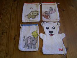 4 süsse Kinderwaschlappen beidseitig bedruckt, neu