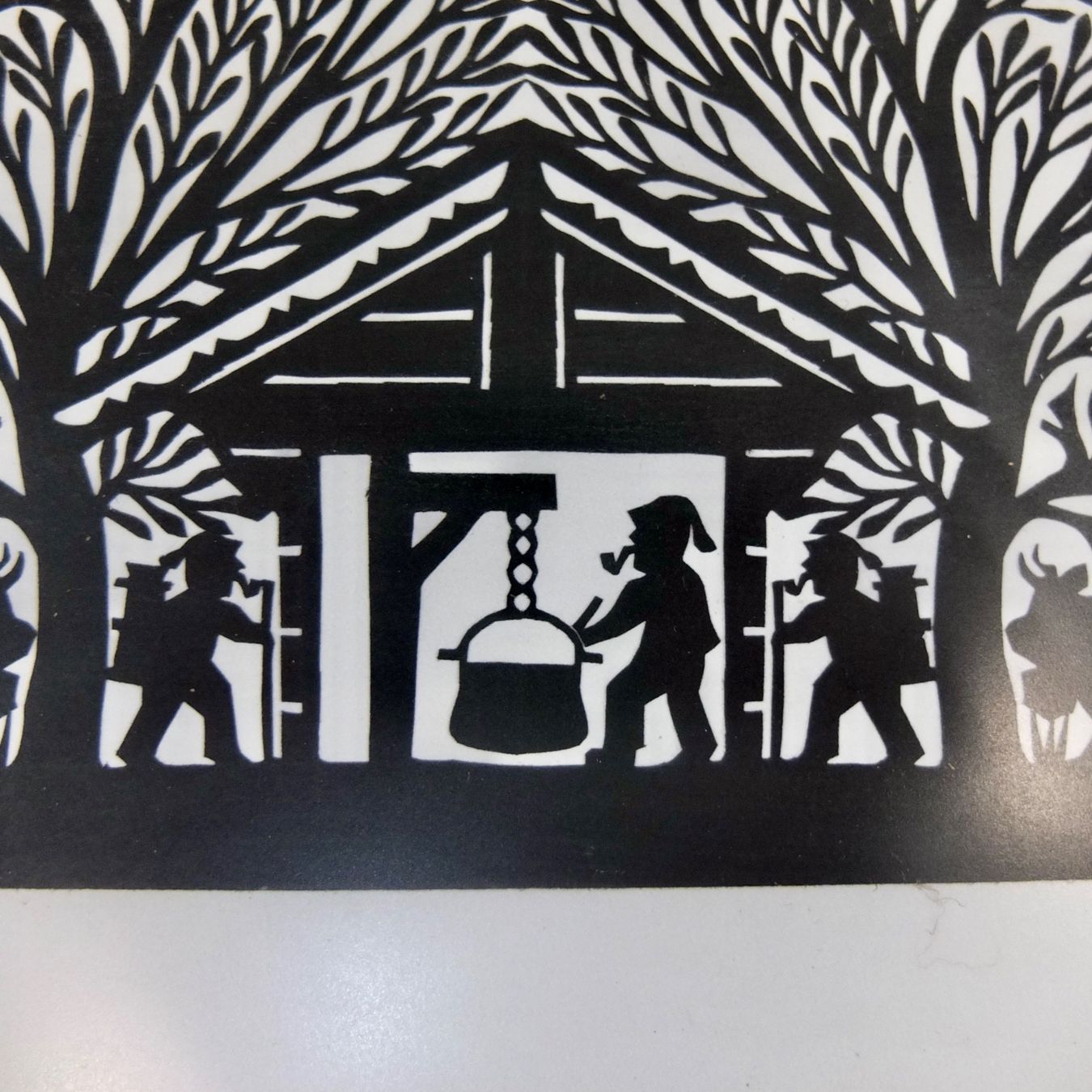 Grafica & Litografie: David Regez, Scherenschnitt, Alphütte mit Käsekessi – Usato da Basel venduto da Brocki-auf-dem-Wolf 4