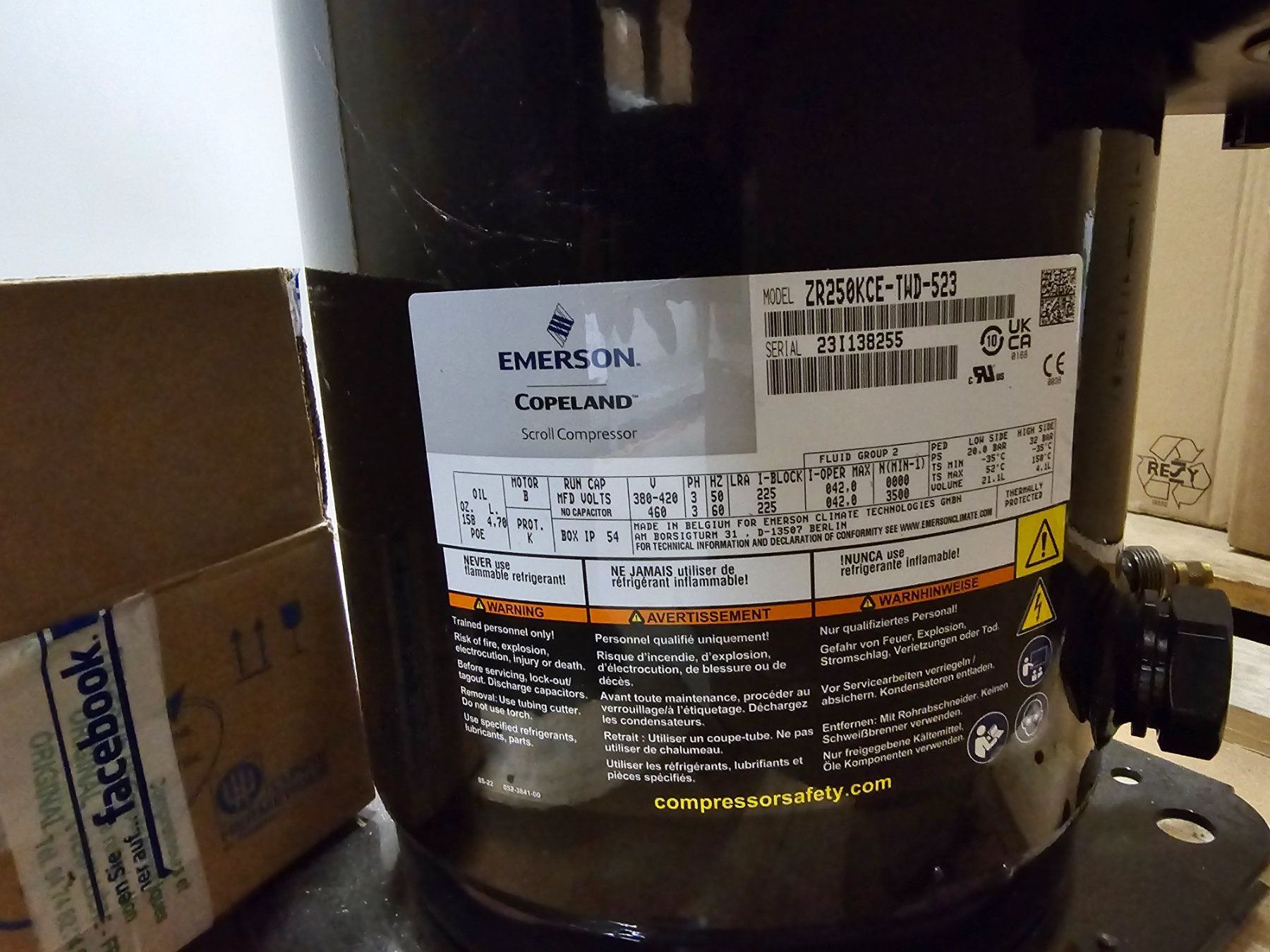 Compressori: Copeland Scroll Kompressor ZR250KCE-TWD-523 – Nuovo (secondo la descrizione) da Feuerthalen venduto da Vanhut 1