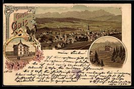 Litho Gais, Neues Schulhaus, Ortsansicht
