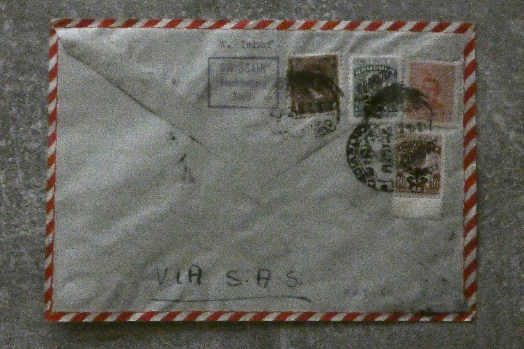Alle Briefmarken: Flugpost Genf-Montevideo 17.V.47, RF 47.6a – Gebraucht aus Niederglatt ZH von Fischer_stamps 1