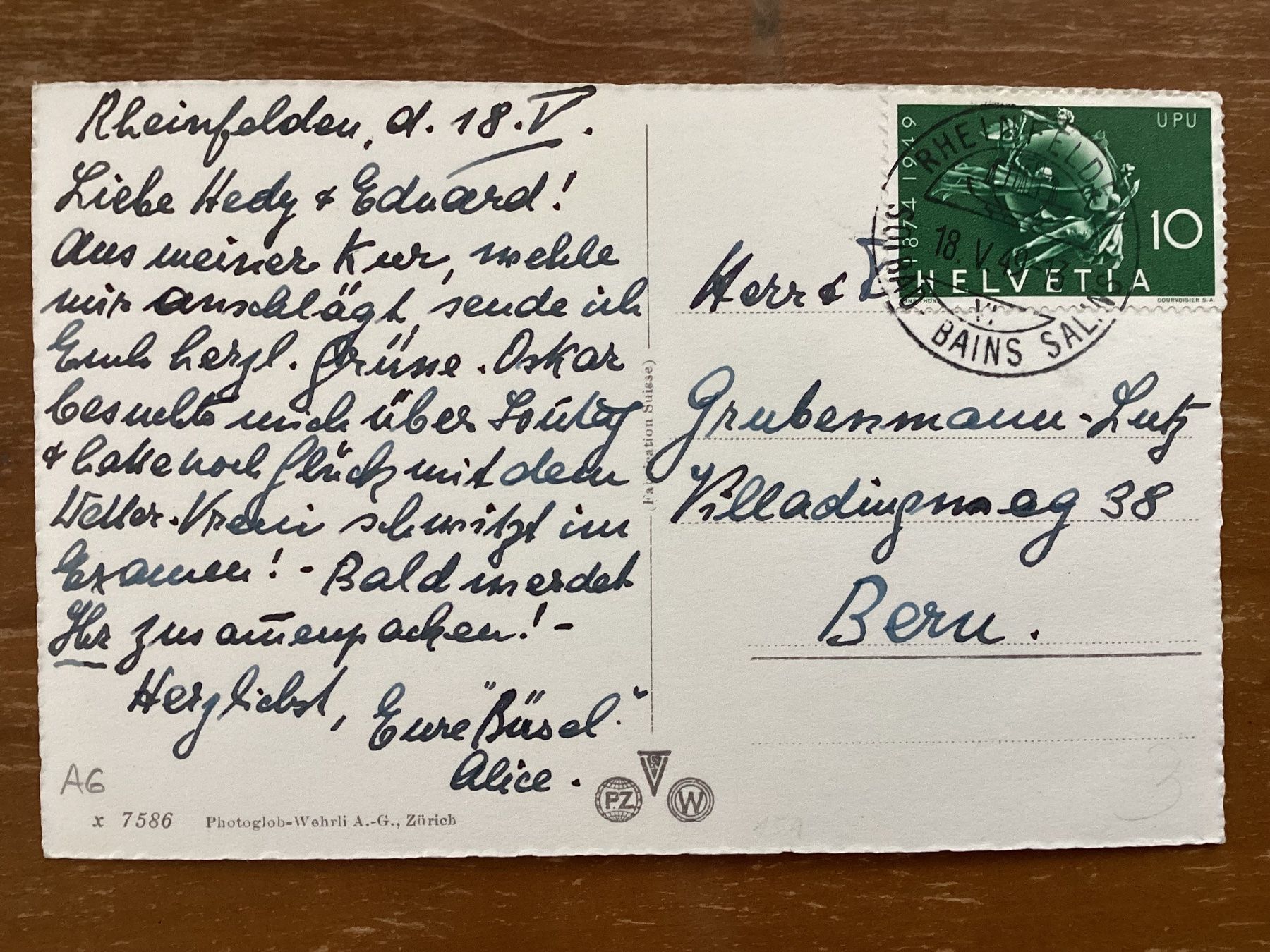 Cartoline postali: AK Rheinfelden 1949 – Usato da Zürich venduto da tol_b7c7 1
