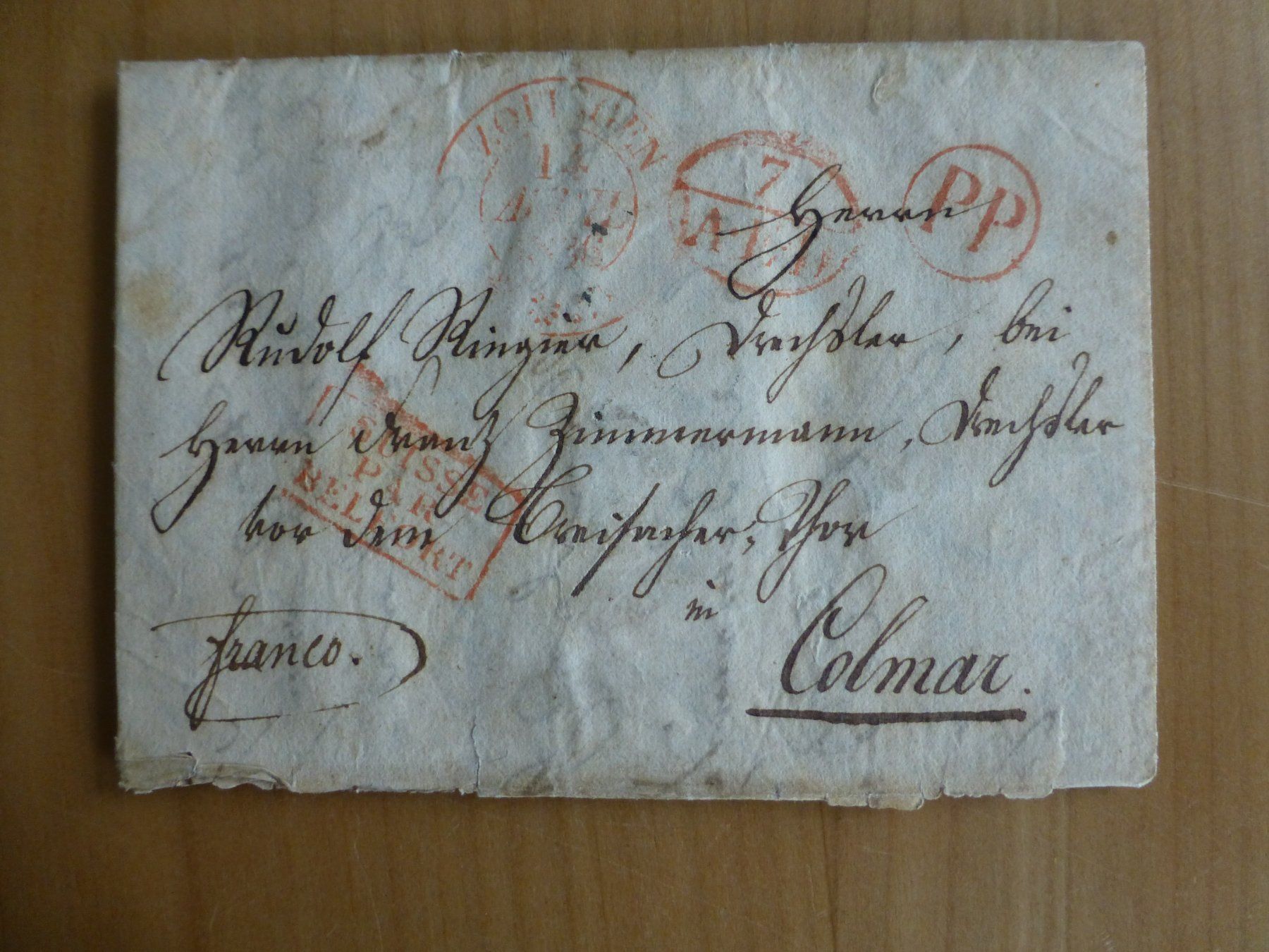 Dokumente: Zofingen nach Colmar14. April 1836 – Gebraucht aus Bettlach von 1saurer