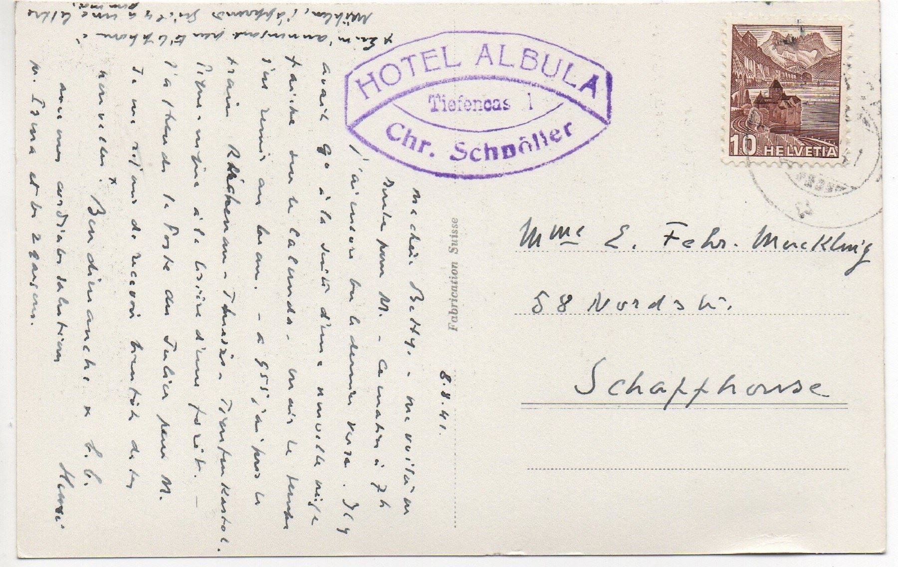 Cartoline postali: TIEFENCASTEL Stempel Hotel Albula – Usato da Jona venduto da philajona 1