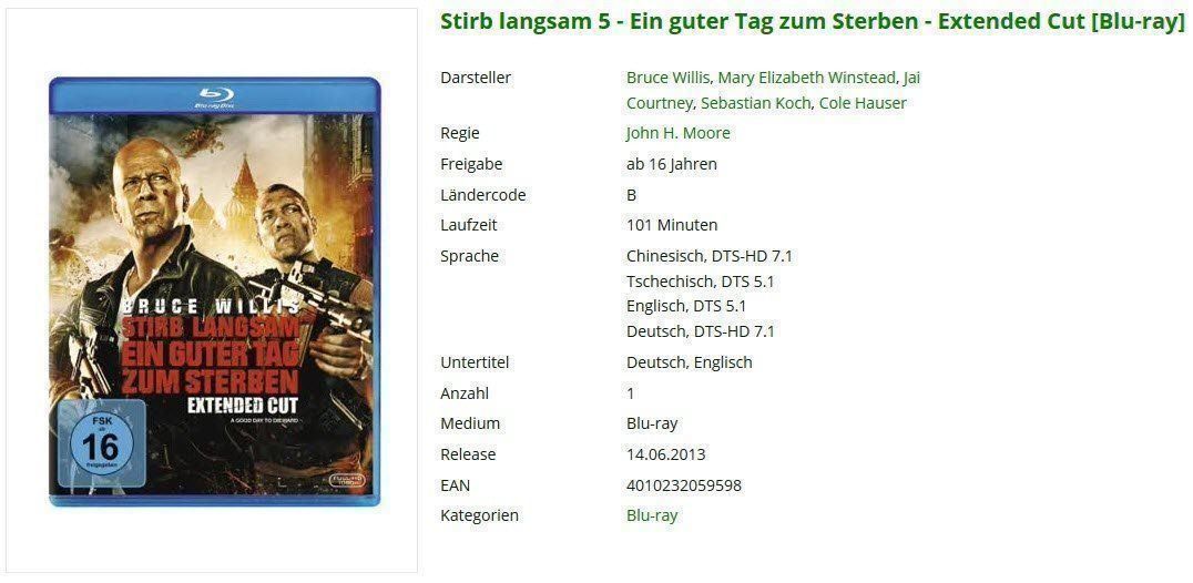 Tutti i DVDs: Stirb langsam 5 - Extended Cut [Blu-ray] – Usato da Buchrain venduto da Sssschaller