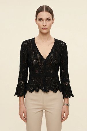 Noa Noa Gilet Crochet Noir T. M