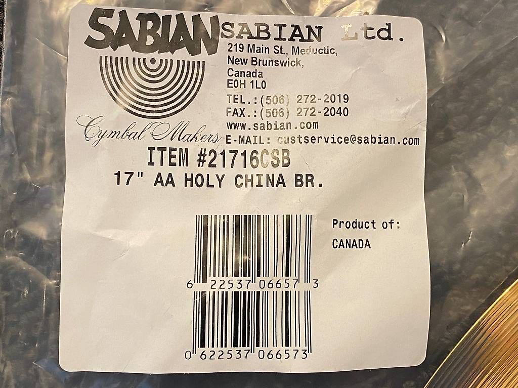 Sabian Strumenti musicali: Sabian 17" AA Holy China – Usato da Oftringen venduto da fah_6chf 1
