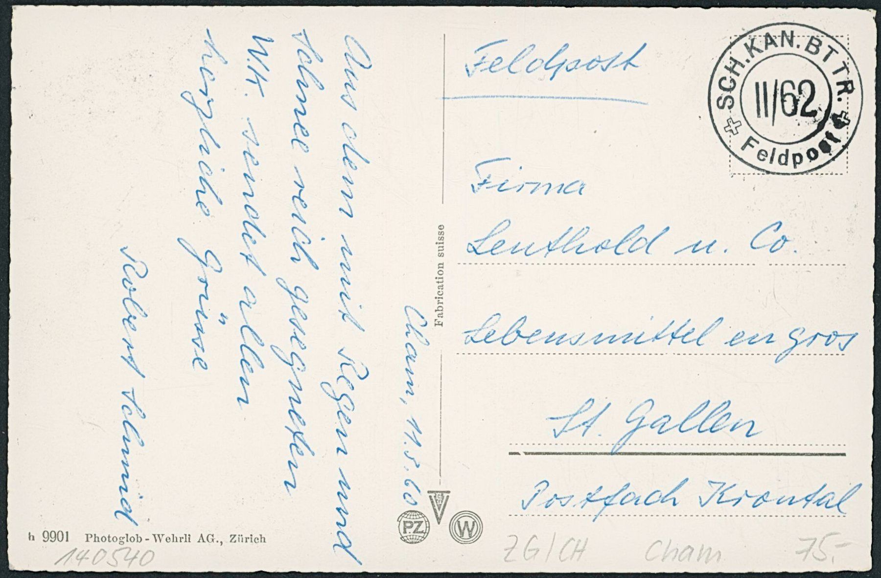 Cartes postales: ZG Cham - Militärstempel – D'occasion à Schindellegi par dolpitz 1