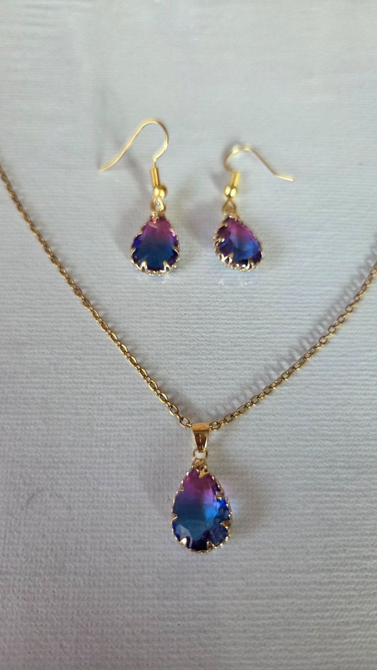 Orecchini pendenti & Orecchini a lobo: Schmuck set Blau Lila Ohrringe Kette Frühling Modeschmuck – Nuovo (secondo la descrizione) da Weggis venduto da Leeclipse