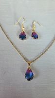 Schmuck set Blau Lila Ohrringe Kette Frühling Modeschmuck