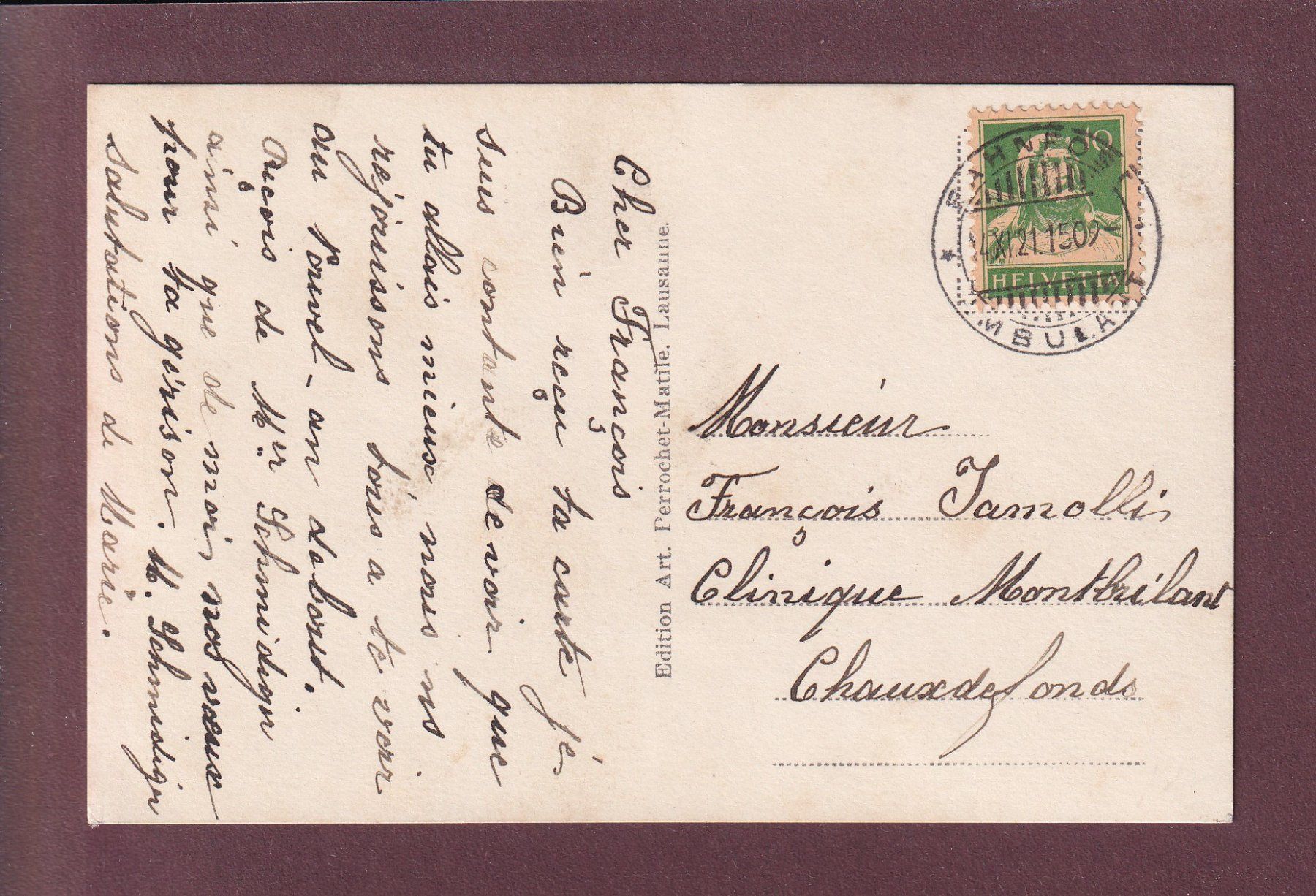 Cartoline postali: CHEZ LE BART et Gorgier - 1921 Bahnpost – Usato da Pully venduto da nicecards 1