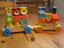 schöne, bunte 2er Holz-Klötzli Eisenbahn
