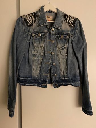 Jeansjacke Gr. 38 Perlen Nieten