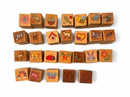 26 Holz-Motivstempel – Tiere, Blumen und weitere Motive
