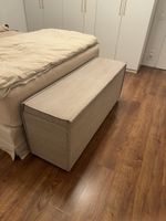 Betttruhe, Beige, 1,60m Breite, Stoffbezug