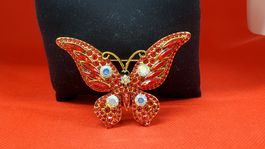 Rote Vintage Brosche Schmetterling, funkelnd, neuwertig!