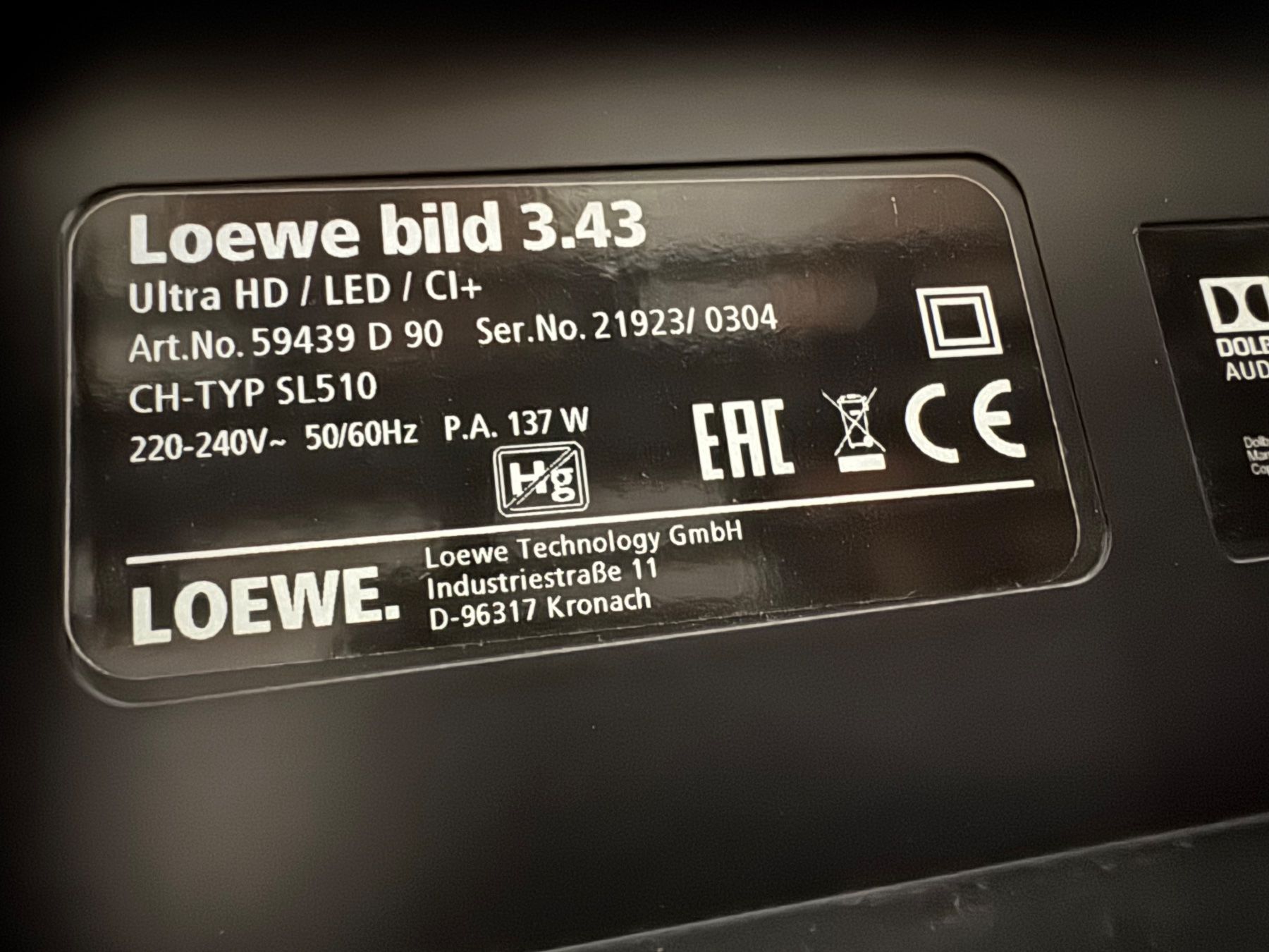 Loewe Televisori: Loewe bild 3.43 Fernseher/TV – Usato da Moosseedorf venduto da SDmedia 2