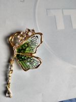 Brosche Schmetterling goldfarben grün neuwertig
