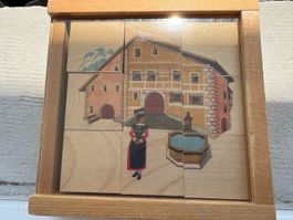 Holzpuzzle mit Schweizer Häuser, Vintage, Klötzli