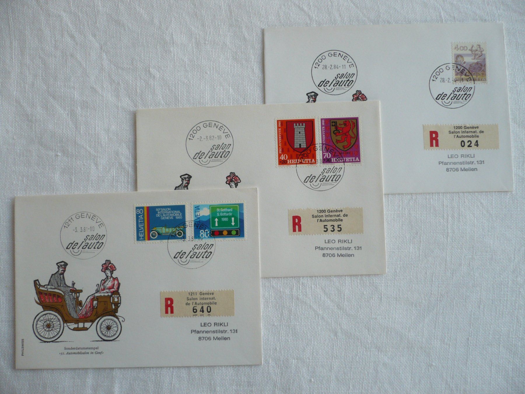 Tous les timbres: 1981 / 82 / 84 3 Belege Autosalon – D'occasion à Zürich par saltandpepper008
