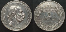UNGARN 2 Korona 1912 FRANZ JOSEPH I. Silber ERHALTUNG! unz-