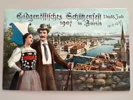 1907  Eidg. Schützenfest Zürich  Offiz. Fest-Postkarte +