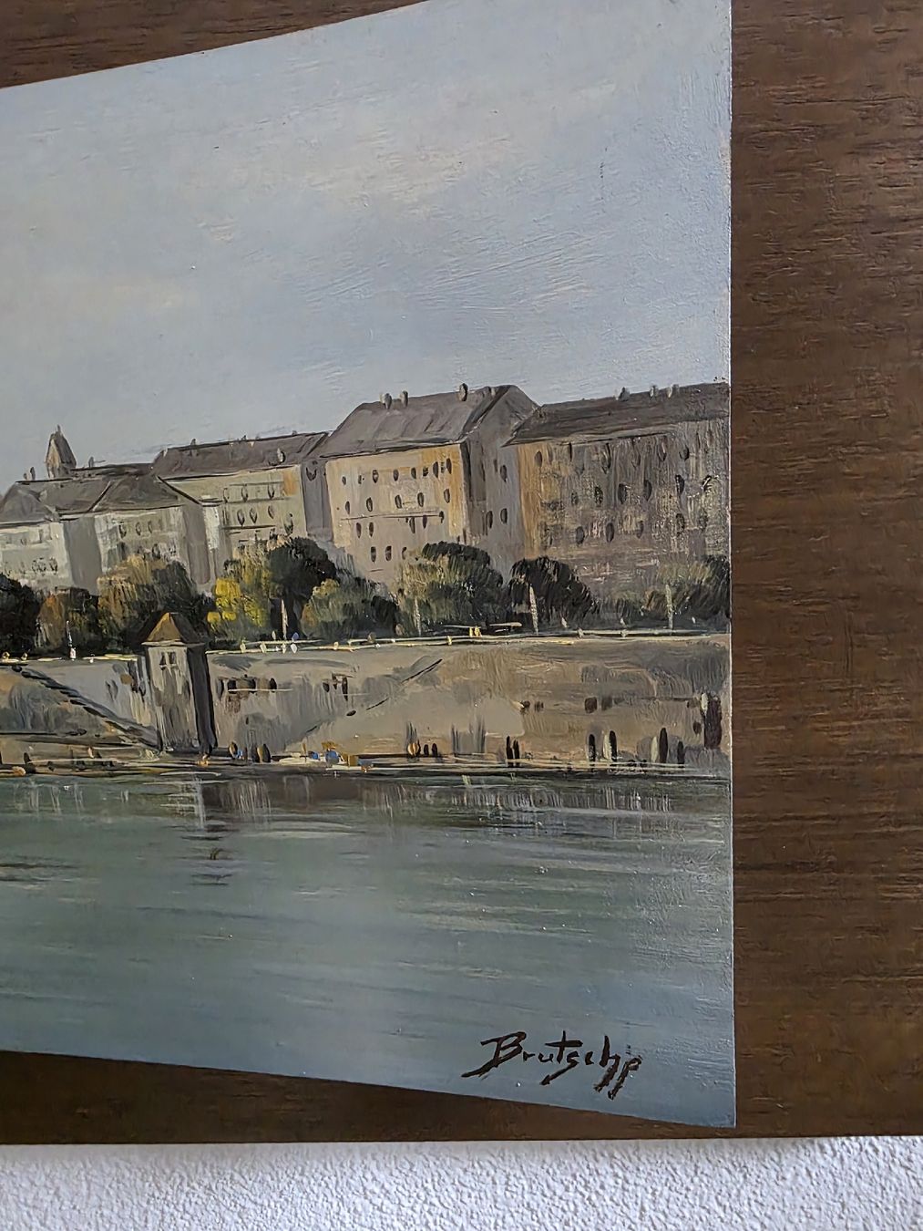 Dipinti: Gemälde "Peter Brutsche": Basel-Ansicht, gerahmt, signiert – Usato da Solothurn venduto da Fishace 1